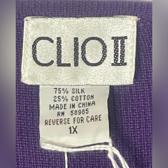 CLIO II silk blend square neck sweater beaded fringe trim women’s Size 1X retro - Picture 11 of 12